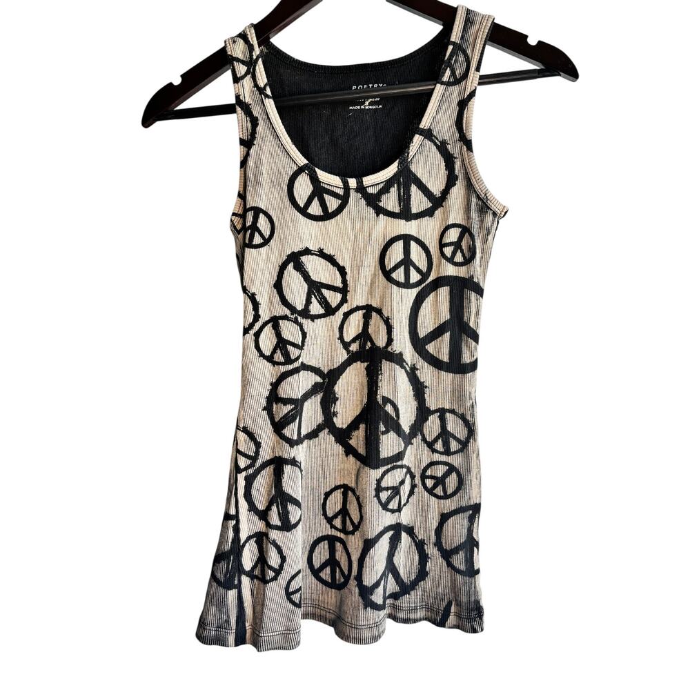 Poetry Tank Top Womens Medium Peace Sign Ribbed Stretch Boho Grunge Y2K